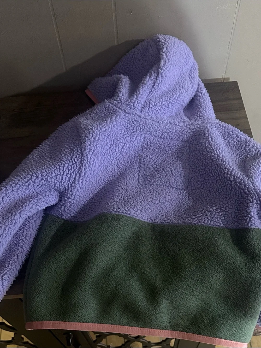 Cat & Jack Two-Tone Hooded Fleece Jacket in Lavender, Green & Pink Trim